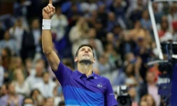 Le Serbe Novak Djokovic, après sa victoire en demi-finale de l'US Open contre l'Allemand Alexander Zverev, le 10 septembre 2021 à New York
