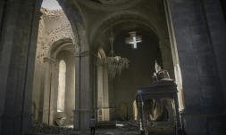 La cathédrale de Choucha, endommagée par des bombardements, à 15 kilomètres de Stepanakert, le 13 octobre 2020 en Azerbaïdjan