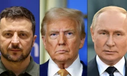Les présients Volodymyr Zelensky, Donald Trump et Vladimir Poutine dans un combo photo