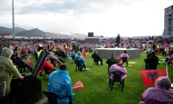 Meeting de campagne du Premier ministre albanais Edi Rama, le 20 avril 2021 Ă Tirana