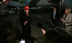Le président américain Donald Trump parle à la presse dans le Maryland à son retour de Floride le 12 avril 2026
