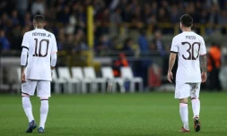 Neymar et Leo Messi à la fin du match du PSG à Bruges le 15 septembre 2021