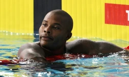 Le Français Mehdy Metella en demi-finales du 100 m libre aux Championnats d'Europe de natation, le 4 août 2018 à Glasgow