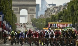 Le peloton du TDF à son arrivée le 26 juillet 2015 sur les Champs Elysées à Paris