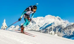 Le Français Martin Fourcade lors du biathlon d'Hochfilzen comptant pour la Coupe du monde le 14 décembre 2018