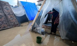 Camp de tentes inondé aprÚs ds pluies diluviennes à Rafah, dans le sud de la bande de Gaza, le 27 janvier 2024