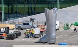 Les préparatifs à la veille de l'inauguration de l'usine Tesla, le 6 avril 2022 à Austin, au Texas