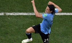 L'attaquant uruguayen Edinson Cavani buteur face au Portugal lors de la victoire en 8e de finale du Mondial à Sotchi le 30 juin 2018