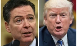 James Comey (G), alors directeur du FBI, le 20 mars 2017 à Washington et le président américain Donald Trump le 6 juin 2017 à Washington
