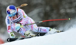 L'Américaine Lindsey Vonn lors de l'entraßnement pour la descente de la Coupe de monde de Garmisch (sud de l'Allemagne), le 4 février 2016 February 4, 2016