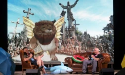 Réunion de la "NAFO", une armée virtuelle de partisans de l'Ukraine en "sommet" dans une discothèque à Vilnius, le  
8 juillet 2023