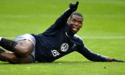 Le milieu des Bleus Paul Pogba à l'entraînement avec l'équipe de France, le 5 juin 2019 à Clairefontaine