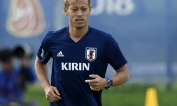 Le milieu japonais Keisuke Honda lors d'une séance d'entraînement, le 21 juin 2018 à Kazan
