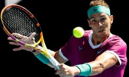 L'Espagnol Rafael Nadal contre l'Américain Marcos Giron au 1er tour de l'Open d'Australie à Melbourne le 17 janvier