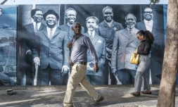 Une affiche dans une rue d'Addis Abeba avant la tenue du sommet annuel de l'Union africain, le 4 février 2022 en Ethiopie