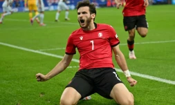 La star de la Géorgie, Khvicha Kvaratskhelia, vient d'ouvrir le score contre le Portugal à l'Euro, le 26 juin 2024 à Gelsenkirchen