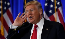 Le président américain élu Donald Trump lors d'une conférence de presse, le 11 janvier 2016 à New York