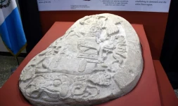 Un autel vieux de 1.500 ans récemment découvert sur un site archéologique du nord du Guatemala, au musée d'archéologie et d'ethnologie de Guatemala city, le 12 septembre 2018