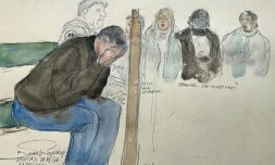Ce croquis d'audience montre Nicolas Zepeda après ses derniers mots devant la cour d'assises de la Haute-Saône, le 21 décembre 2023 à Vesoul