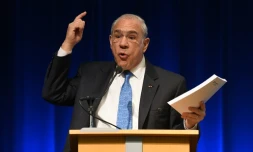 Angel Gurria, secrétaire général de l'OCDE lors d'une réunion entre le FMI et la Banque mondiale à Washington le 15 avril 2016