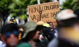 Des manifestants anti-vaccin près de  Pointe-à-Pitre, en Guadeloupe, France, le 24 novembre 2021