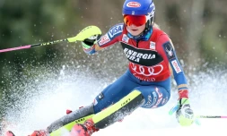 L'Américaine  Mikaela Shiffrin lors de la 1re manche du slalom de Zagreb, en Croatie, le 3 janvier 2018
