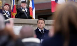 Le président Emmanuel Macron rend hommage le 16 avril 2024 au maquis du Vercors, à Vassieux-en-Vercors, dans la DrÎme