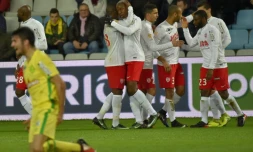 Les joueurs de Nancy se congratulent après un but contre Nantes en Coupe de la Ligue, le 10 janvier 2017 à La Beaujoire
