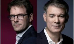 Photos prises le 20 mai 2025 du maire de Rouen Nicolas Mayer-Rossignol (gauche)  à Paris, et le 12 janvier 2023 du premier secrétaire du Parti socialiste (PS) sortant Olivier à Paris