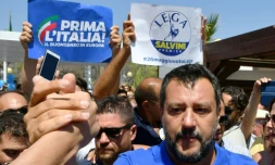 Le ministre italien de l'Intérieur Matteo Salvino en tournée électorale à Policoro (sud), le 10 août 2019