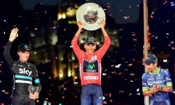 Le coureur de la Movistar Nairo Quintana, vainqueur de "La Vuelta" 2016, le 11 septembre Ă Madrid