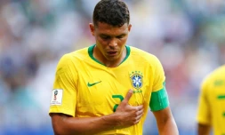 Le défenseur brésilien Thiago Silva face au Mexique en 8e de finale du Mondial, le 2 juillet 2018 à Samara