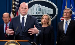Le ministre américain de la Justice par intérim, Matthew Whitaker, le 28 janvier 2019 lors d'une conférence de presse à Washington