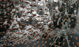Des balles intégrées dans le plexiglas au musée Guerre et Paix eà Novion-Porcien, en Ardennes, en France, le 21 janvier 2018