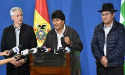 Photo de la présidence bolivienne représentant le président Evo Morales lors d'une conférrence de presse le 9 novembre 2019 à El Alto.