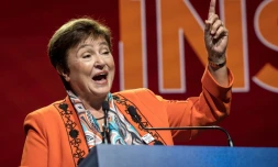 La directrice générale du FMI, Kristalina Georgieva, lors de la réunion annuelle FMI et Banque Mondiale, le 9 octobre 2023 à Marrakech, au Maroc