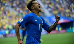 L'attaquant brésilien Philippe Coutinho exulte après avoir ouvert la marque contre le Costa Rica au Mondial, le 22 juin 2018 à Saint-Pétersbourg