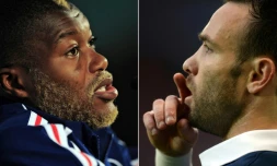Montage photos, le 13 octobre 2015, des footballeurs Djibril Cissé (g) et Mathieu Valbuena