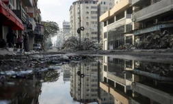 Une rue du quartier Al-Rimal à gaza aprÚs une frappe israélienne, le 20 mai 2021