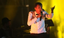 Le chanteur Stromae, lors d'un concert à Kigali le 17 octobre 2015