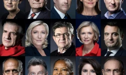 Les candidats déclarés, de g à d: Nathalie Arthaud (LO), François Asselineau (UPR), Nicolas Dupont-Aignan (DLF), Anne Hidalgo (PS), Yannick Jadot (EELV), Jean Lassalle, Marine Le Pen (RN), Jean-Luc Mélenchon (LFI), Valérie Pécresse (LR), Florian Philippot (Les Patriotes), Philippe Poutou (NPA), Fabien Roussel (PCF), Christiane Taubira, Hélène Thouy (Parti animaliste), Eric Zemmour (Reconquête!)