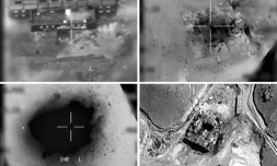 Montage réalisé le 20 mars 2018 à partir de photos fournies par l'armée israélienne montrant un présumé réacteur nucléaire syrien lors d'un bombardement israélien en 2007