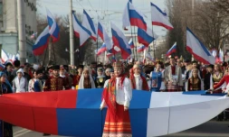 Défilé pour fêter les cinq ans de l'annexion de la Crimée par la Russie à Simféropol le 15 mars 2019