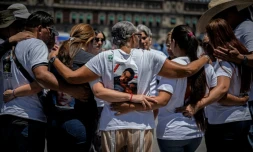 Manifestation sur les migrants portés disparus, à Mexico, le 14 mai 2026