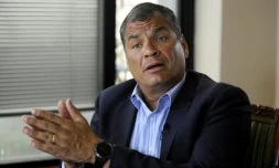 L'ex-président de l'Equateur Rafael Correa lors d'une interview avec l'AFP à Quito, le 19 janvier 2018