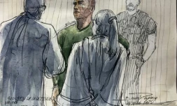 Croquis d'audience de Rédoine Faïd à l'ouverture de son procÚs devant la cour d'assises de Paris, le 5 septembre 2023