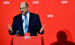 Le président du parti social-démocrate allemand Martin Schulz, lors d'un conférence de presse à Berlin, le 7 février  2018