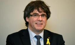 Carles Puigdemont, l'ex-leader catalan lors d'une réunion à Bruxelles le 14 mars 2018