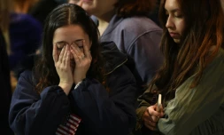 Des partisans de Hillary Clinton, à l'annonce des résultats de la présidentielle, le 8 novembre 2016 au Javits Convention Center à New York