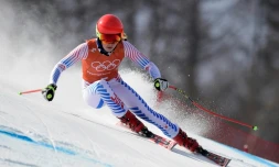 L'Américaine Michael Schiffrin lors d'un entraßnement de descente, aux JO de Pyeongchang, le 19 février 2018